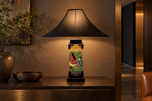 In the home. Court Scene Table Lamp TL-02 in a contemporary interior. Lifestyle concept.