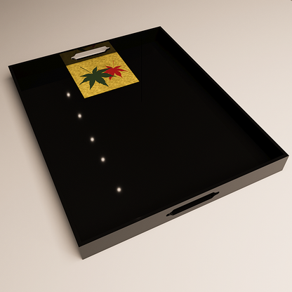 Momiji Reflections Tray. Product view. Shikkoku Jet Black (漆黒) / Futaha Double Leaf（二葉）