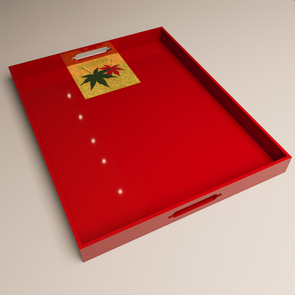 Momiji Reflections Tray. Product view. Momiji Red (紅葉朱) / Futaha Double Leaf（二葉）