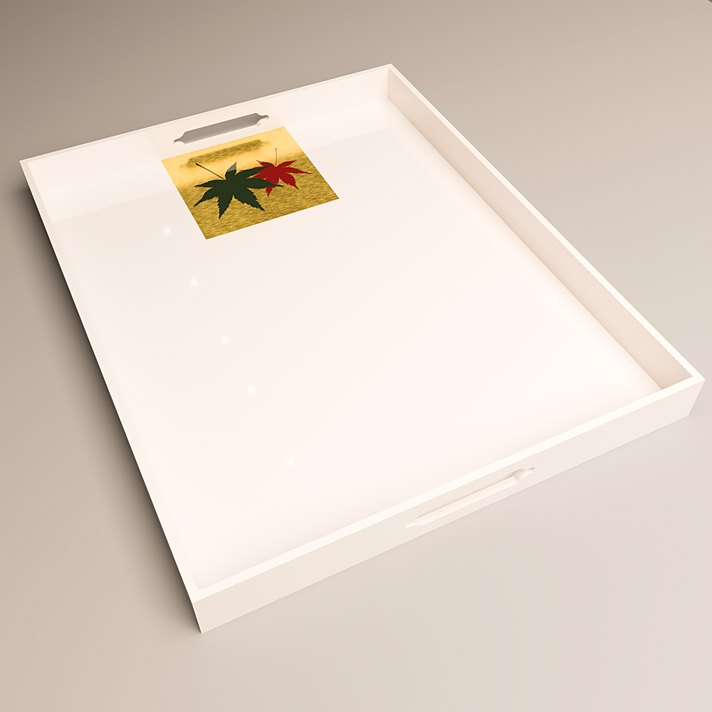 Momiji Reflections Tray. Product view. Shirayuki White Snow（白雪） / Futaha Double Leaf（二葉）
