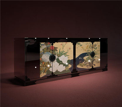 Shinsei Bloom (晨星の華) Low Cabinet. Product view. Kuro（黒）