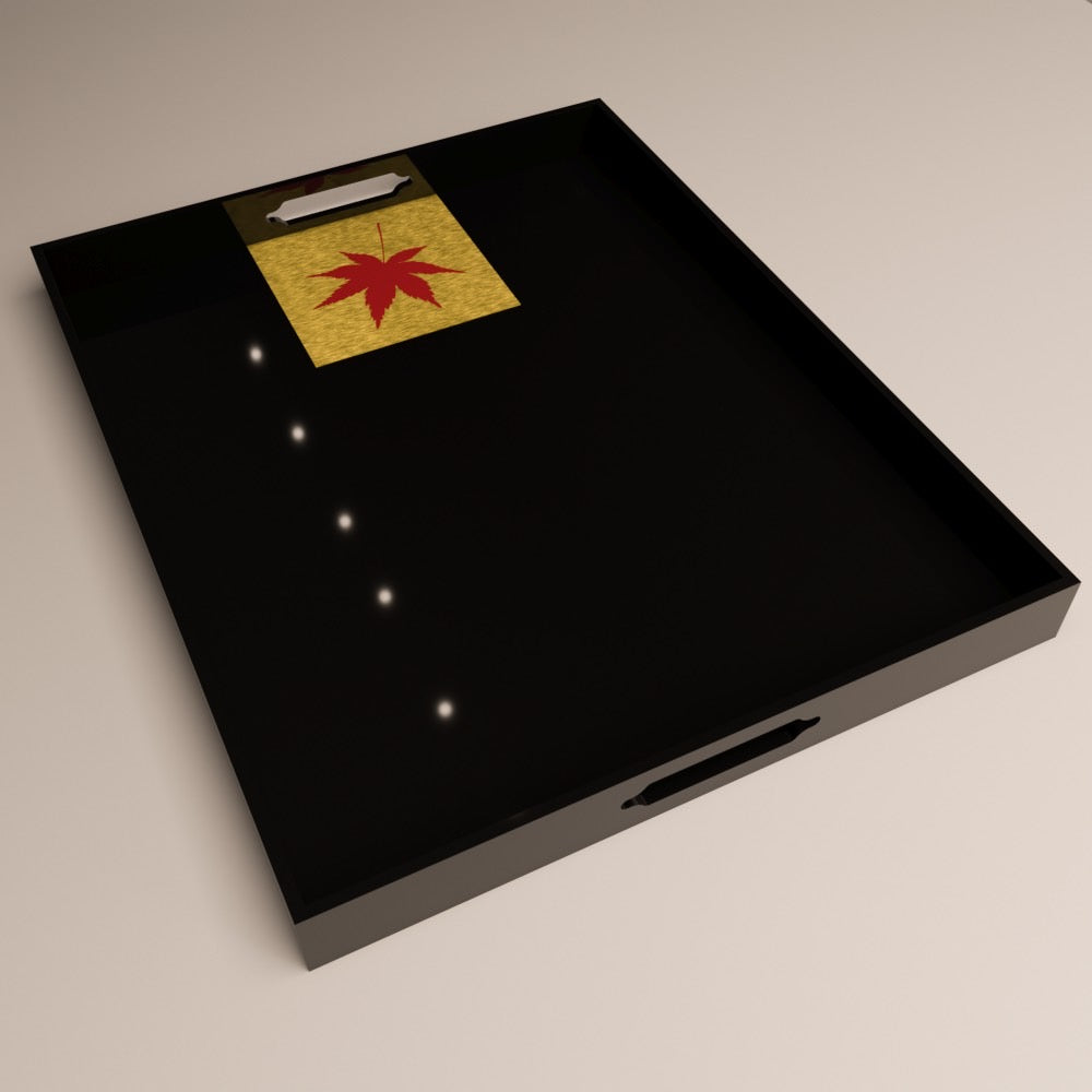 Momiji Reflections Tray. Product view. Shikkoku Jet Black (漆黒) / Hitoha Single Leaf（一葉）