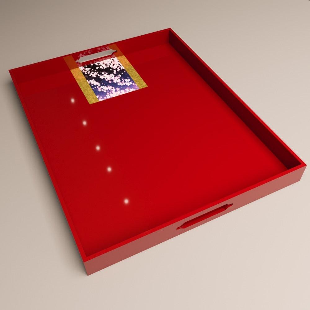 Yūzen Harmony Tray. Product view. Sakura Fubuki (桜吹雪) / Momiji Red (紅葉朱)