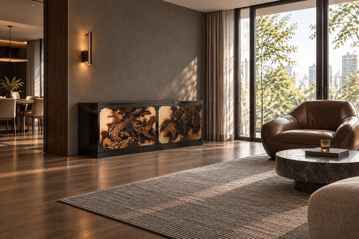 Ryu no Mon (龍の門) Low Cabinet. Styled concept. Room furnishings and props are not included.