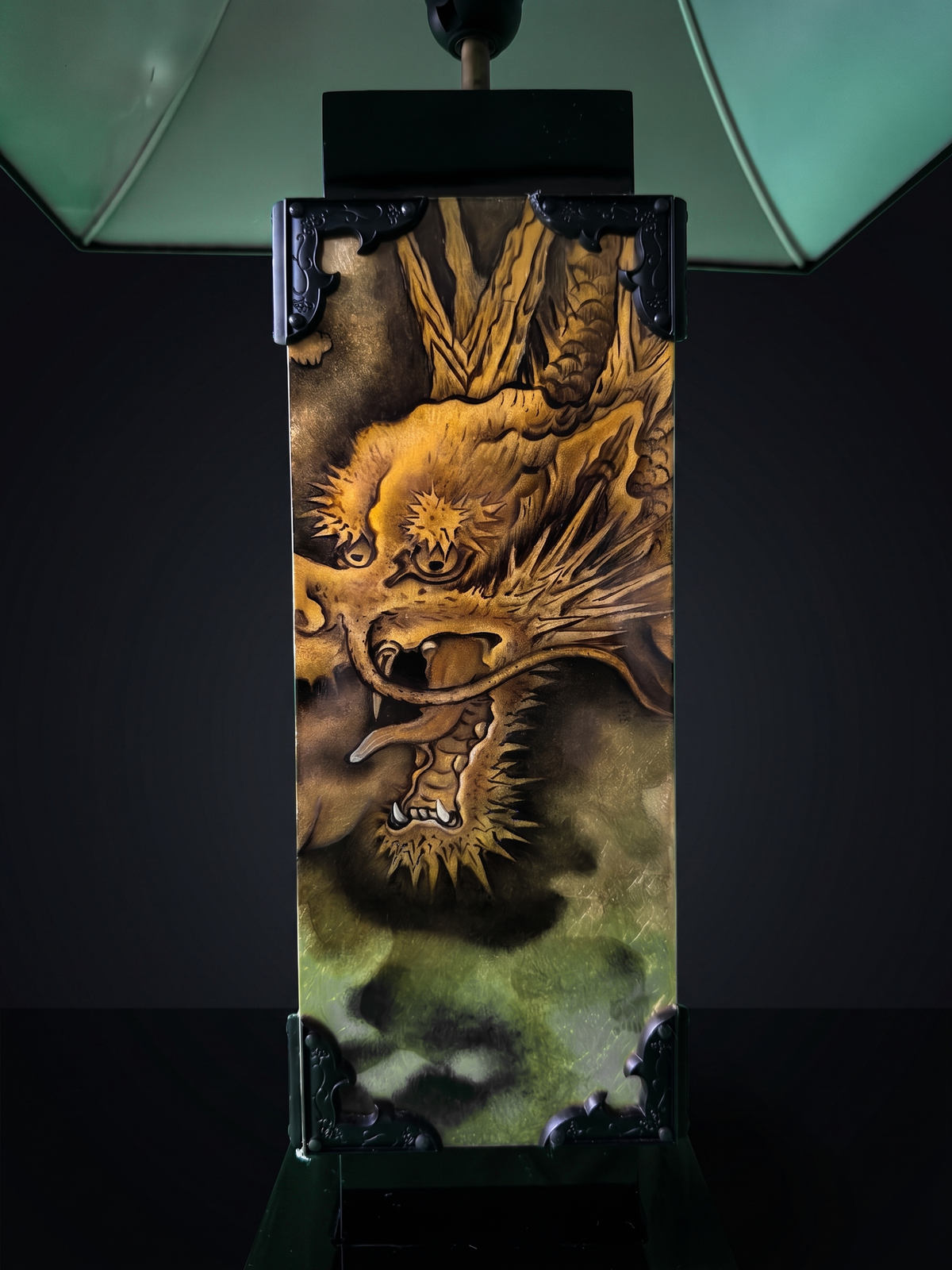 Dragon in the Clouds Table Lamp. Artwork and finish detail